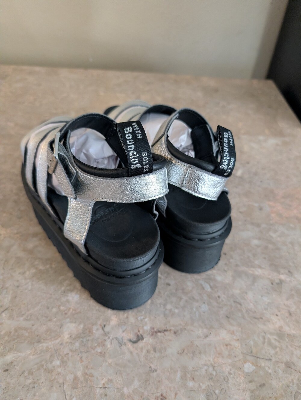 Dr Martens Blaire Metallic Silver Leather Platform Sandals Punk Women's Size 9 - Picture 7 of 11